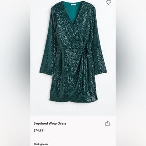 BRAND NEW H&M Emerald Green Sequin Wrap Dress | Size XL | Never Worn